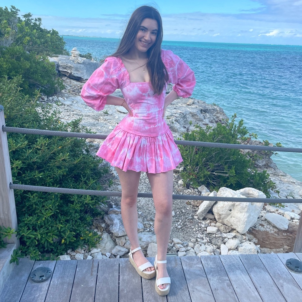 LoveShackFancy Sonoma Cotton Chai Tie Dye Mini Dress Pink XXS